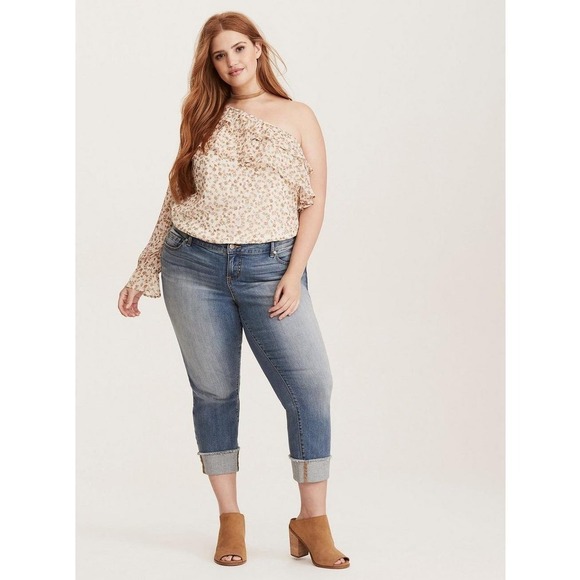 NEW Torrid Women's Floral Print Chiffon Ruffled One Shoulder Top Size 4x - Picture 2 of 11